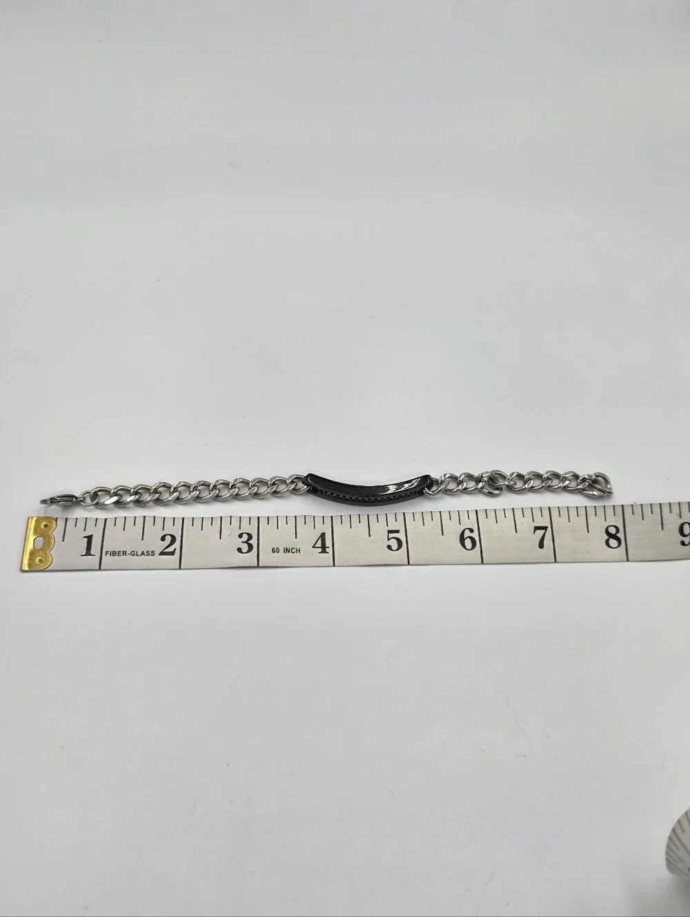 Enforce Stainless‎ Steel Chain Bracelet with Black Bar and Accent Stones Men's